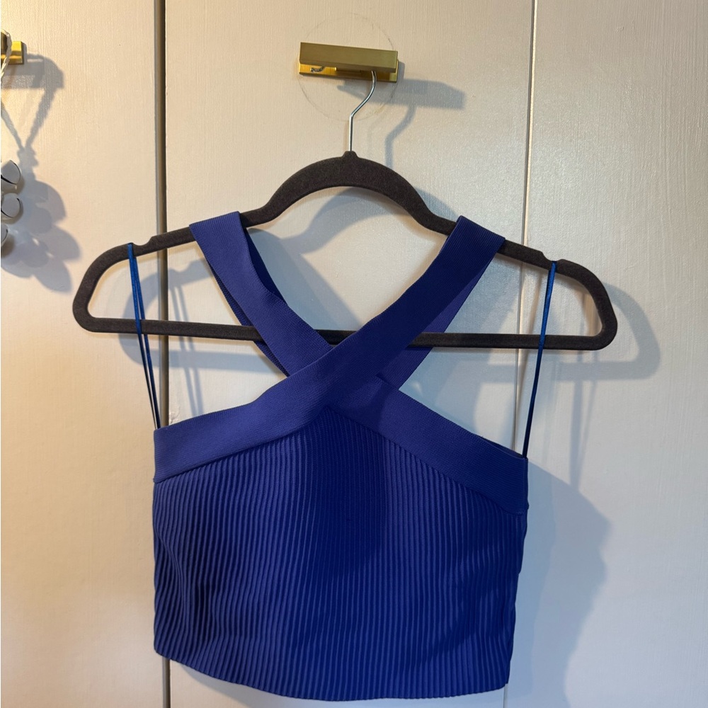 Sincerely Jules Blue Ribbed Crop Tank Top